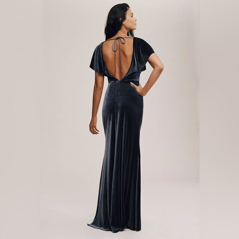 NWT Anthropologie BHLDN Jenny Yoo Ellis Flutter Sleeve Open Back Velvet Gown - Picture 3 of 4